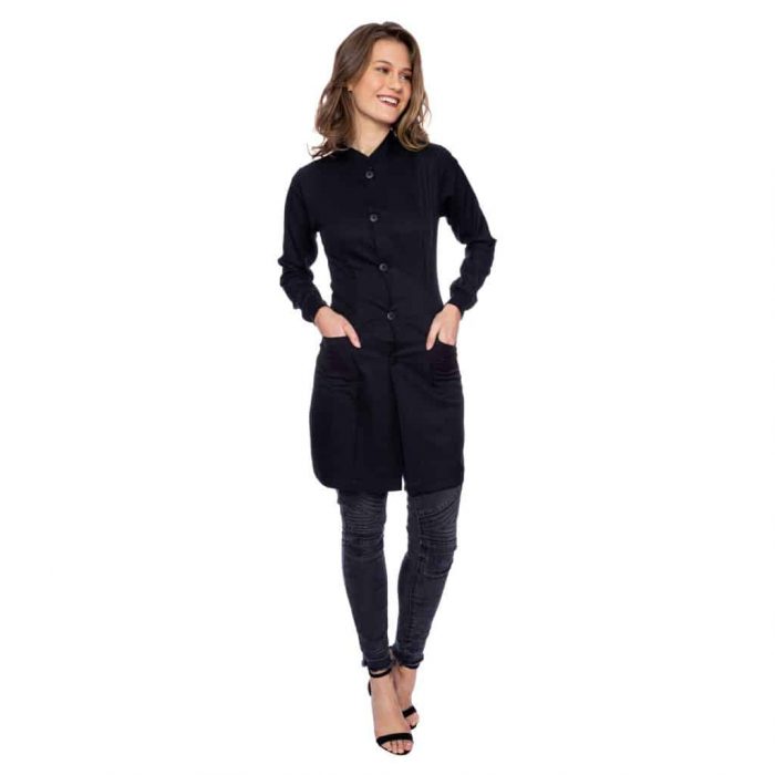 JALECO FEMININO AMELIE PRETO COM BOTÃO JALECO FEMININO AMELIE PRETO COM BOTÃO
